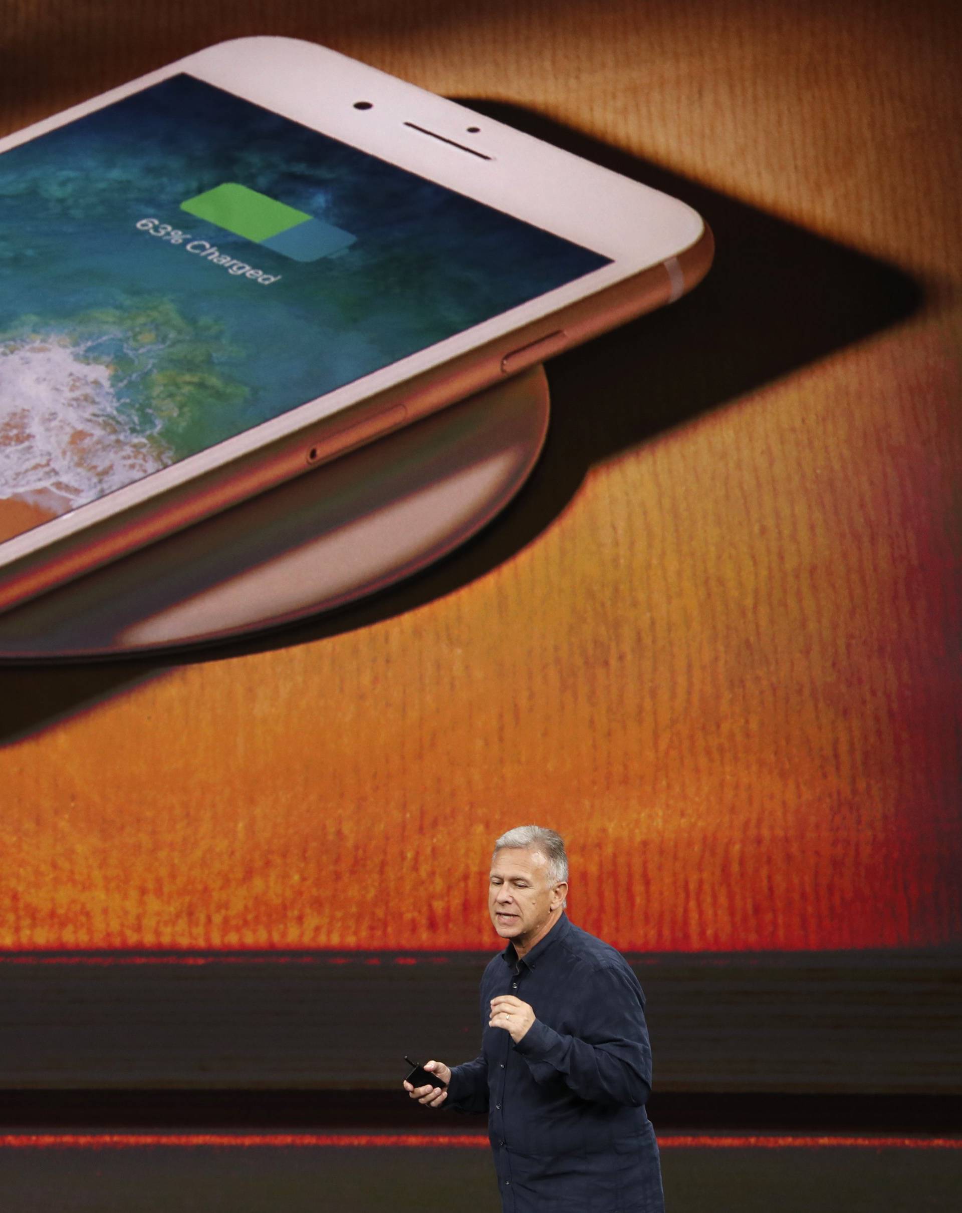 Apple's Schiller introduces the iPhone 8 during a launch event in Cupertino