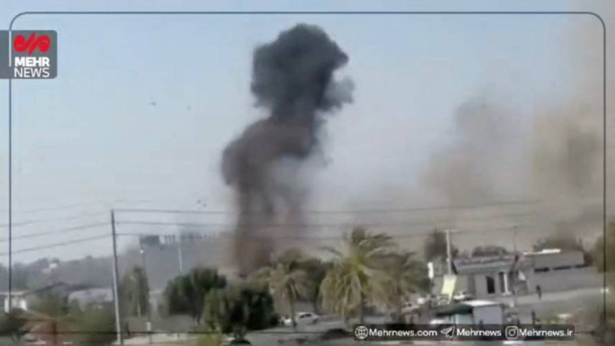 A still image from video shows smoke billowing after what experts said to Reuters appears to be a U.S. Tomahawk missile hitting near the Shajareh Tayyebeh girls' school in Minab