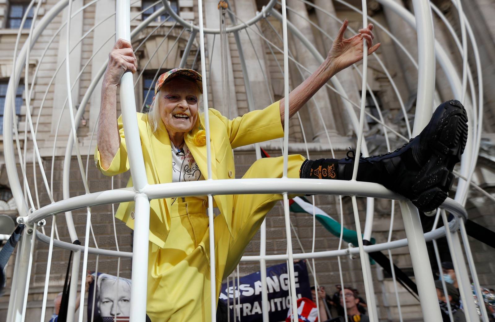 Vivienne Westwood demonstrates outside the Old Bailey in support of Julian Assange, in London