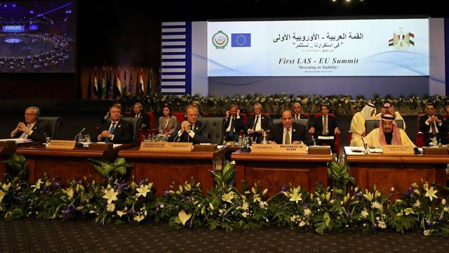 Egyptian President Abdel Fattah al-Sisi speaks during Arab league and EU summit, in Sharm el-Sheikh