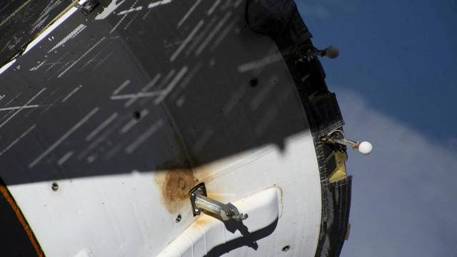 FILE PHOTO: A view shows external damage believed to have caused a loss of pressure in the cooling system of the Soyuz MS-22 spacecraft