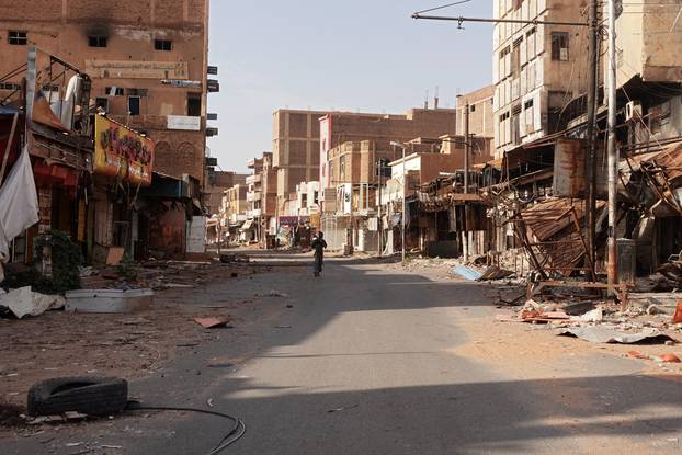 FILE PHOTO: A street in the city of Omdurman damaged in the civil war in Sudan