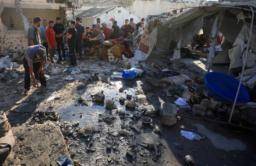 Aftermath of an overnight Israeli strike on a tent sheltering displaced people, in Gaza City