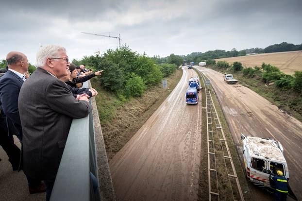 German President Steinmeier and CDU leader and premier of North Rhine-Westphalia Laschet visit the flood-affected area close to Erftstadt