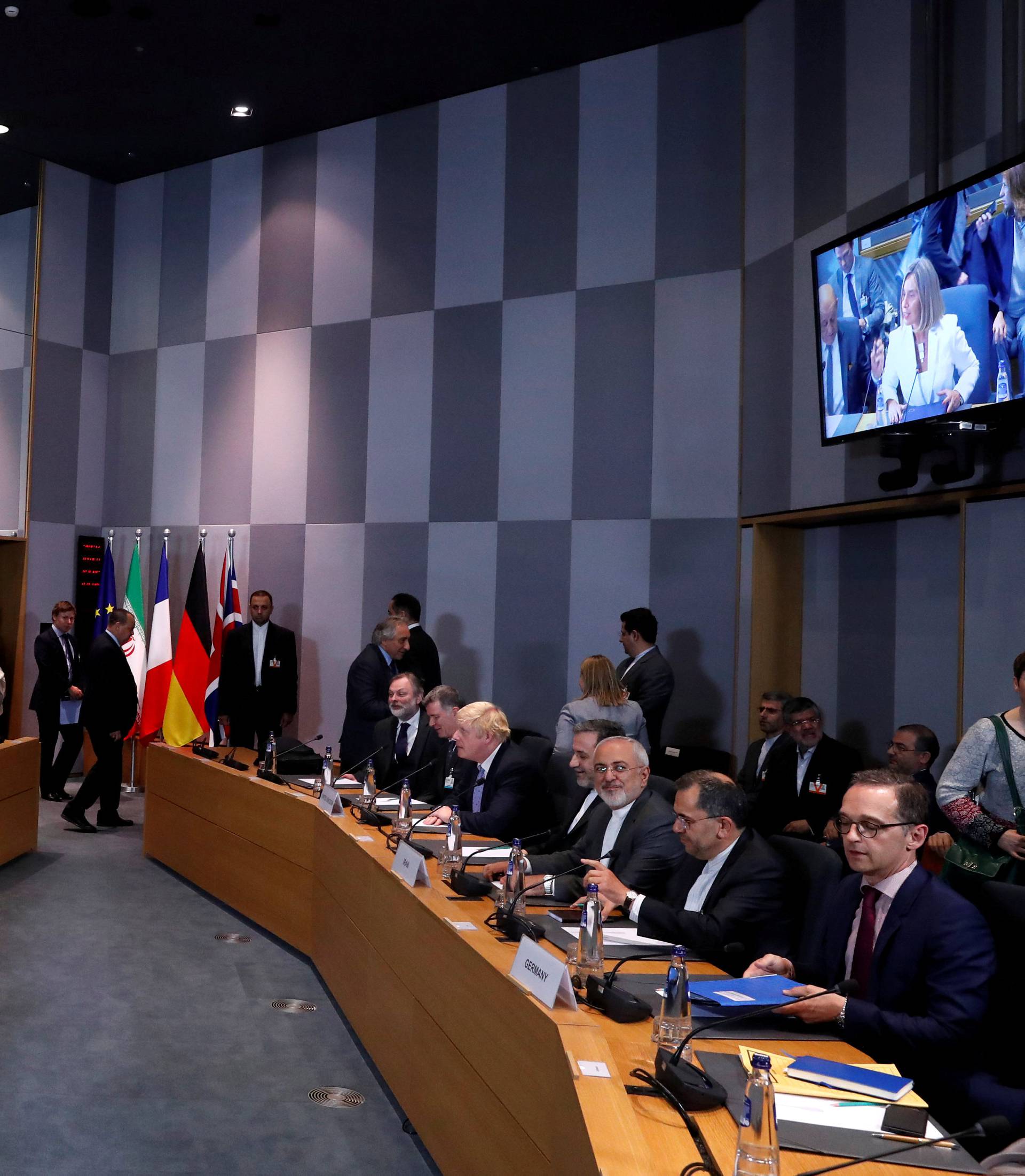 Britain's Foreign Secretary Johnson, German Foreign Minister Maas, French Foreign Minister Le Drian take part in meeting with Iran's Foreign Minister Mohammad Javad Zarif in Brussels