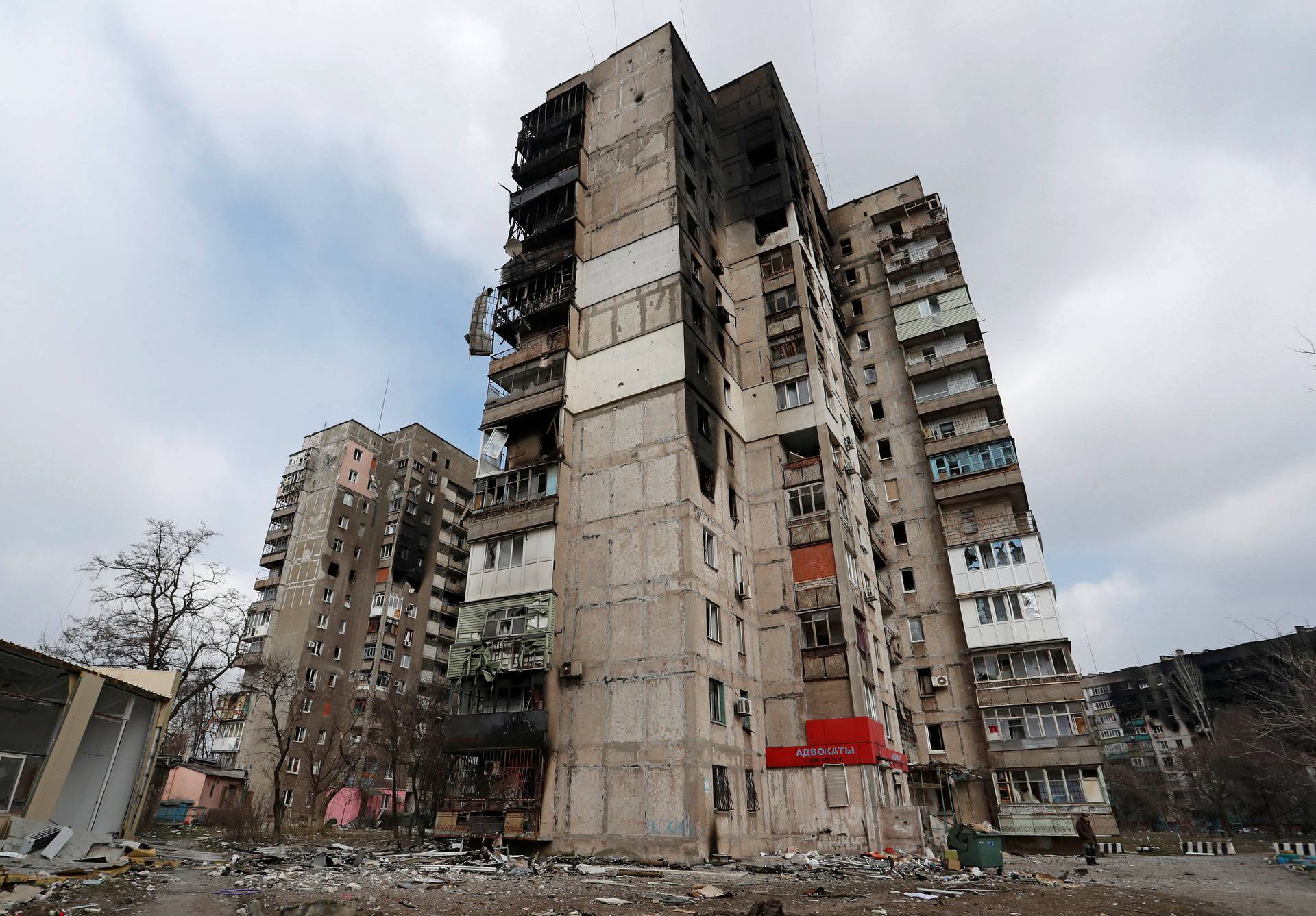 A view shows damaged residential buildings in the besieged city of Mariupol