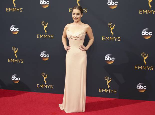 Actress Emilia Clarke from the HBO series "Game of Thrones" arrives at the 68th Primetime Emmy Awards in Los Angeles, California