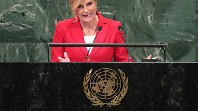 Croatia's President Kolinda Grabar-Kitarovic addresses the United Nations General Assembly in New York