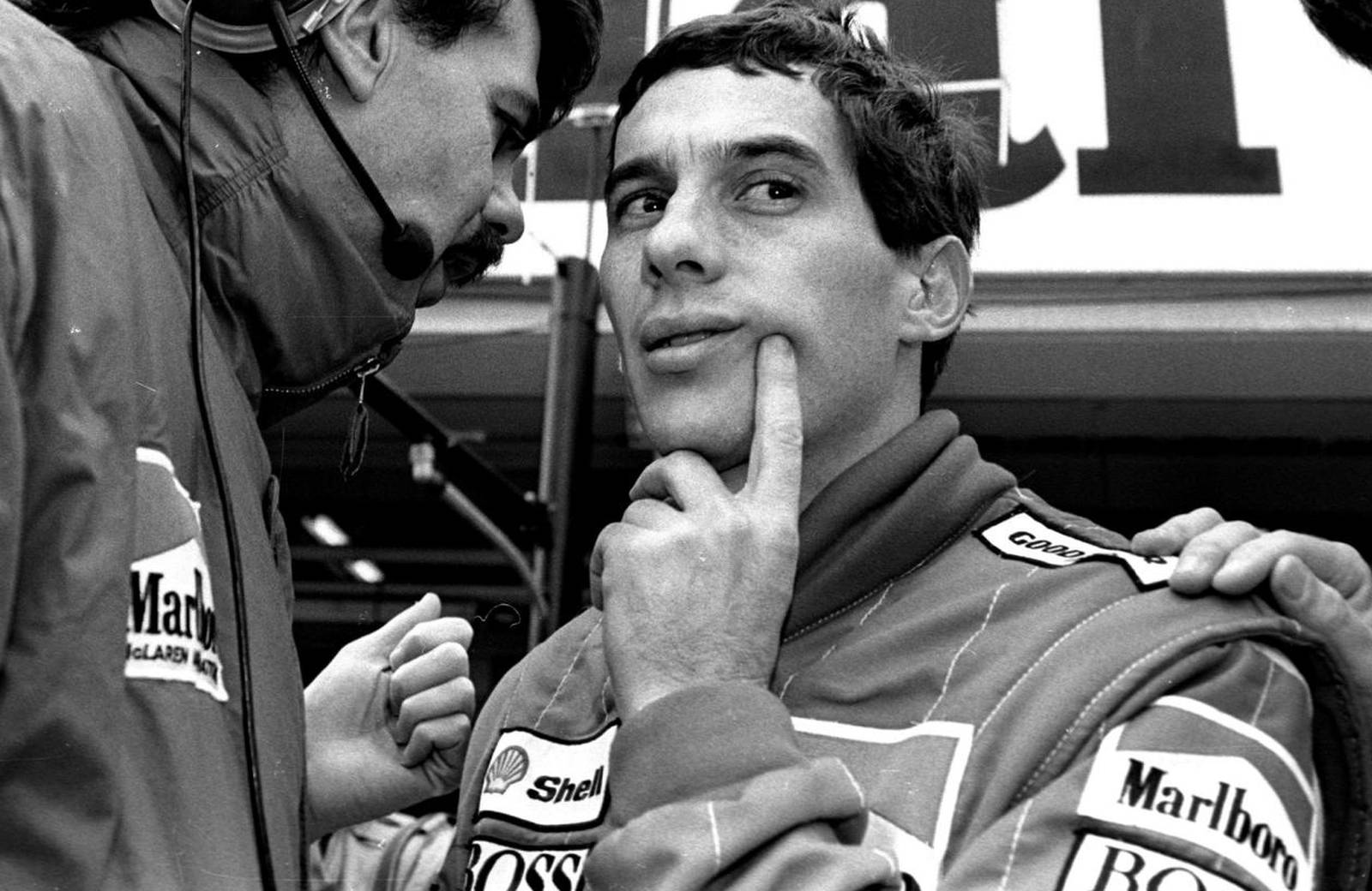 FILE PHOTO: BRAZILIAN RACING DRIVER SENNA TALKS TO MCLAREN TEAM MEMBER DURING FINAL PRACTICE SESSION FOR JAPANESE ...