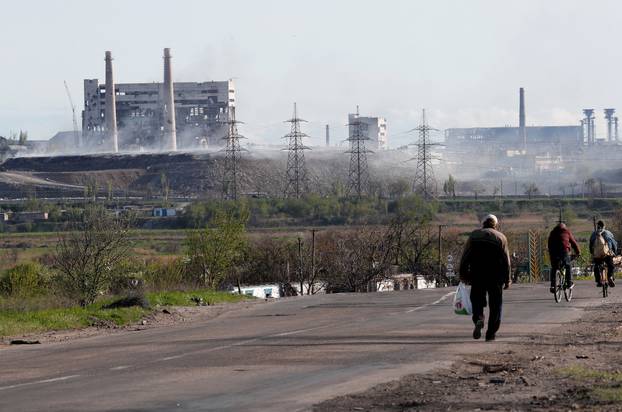 A view shows a plant of Azovstal Iron and Steel Works in Mariupol