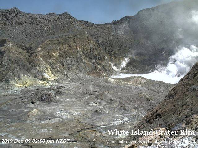 An aeriel view shows the crater rim of Whakaari, also known as White Island, shortly before the volcano erupted in New Zealand