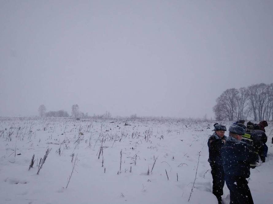 A view shows a scene where a short-haul regional Antonov AN-148 crashed after taking off from Moscow's Domodedovo airport, outside Moscow