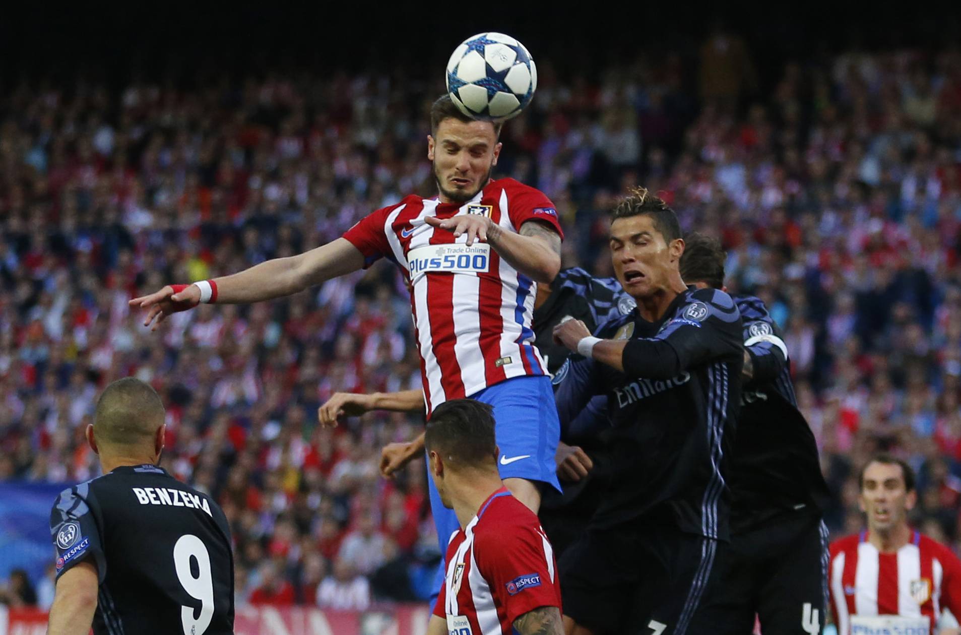 Atletico Madrid's Saul Niguez scores their first goal