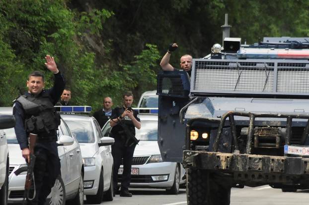 Kosovo police secure the area near of Zubin Potok