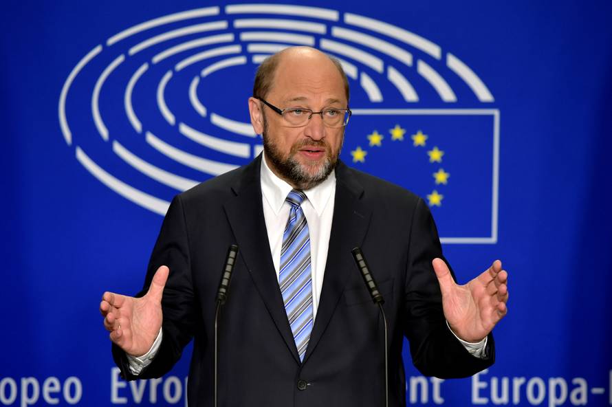 EP President Schulz gives a statement after the conference of Presidents at the European Parliament in Brussels