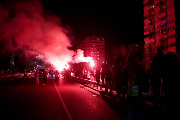 Demonstrators protest to mark the first anniversary of the fatal November 2024 Novi Sad railway station canopy collapse, in Novi Sad