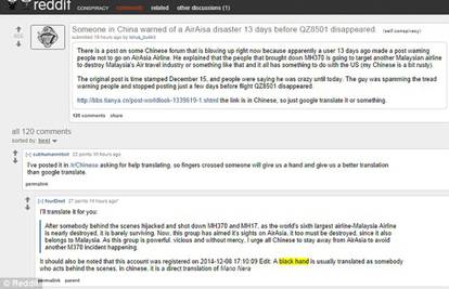 Kineski bloger prije 16 dana predvidio pad aviona AirAsia?