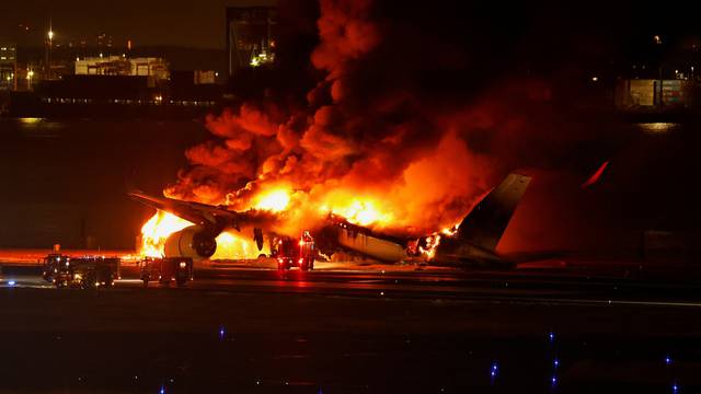 Japan Airlines' A350 airplane on fire at Haneda international airport in Tokyo