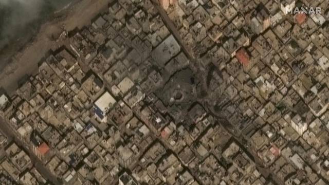 Satellite view of destroyed al Gharbi mosque in west Gaza