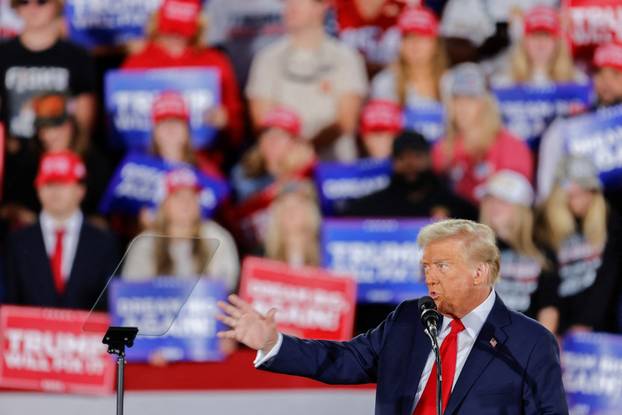 Republican presidential nominee and former U.S. President Donald Trump campaigns at Dorton Arena, in Raleigh