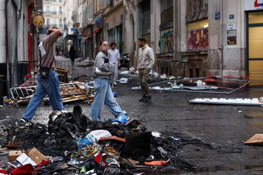 Aftermath of clashes during a national day of protests against the cost of living and rising fuel prices, in Marseille