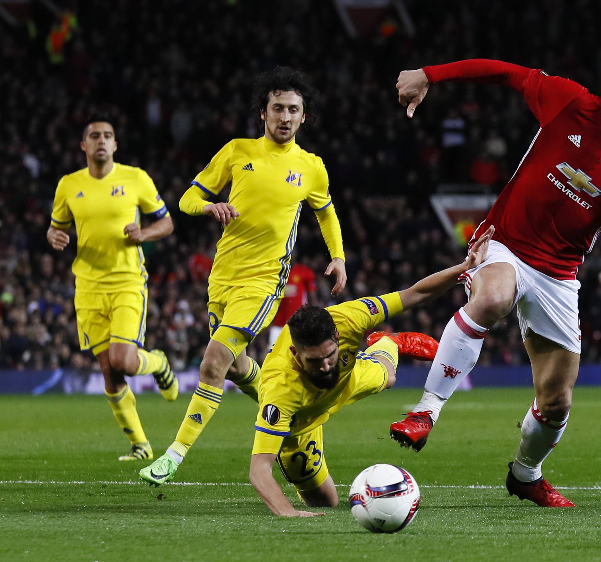Manchester United's Zlatan Ibrahimovic in action with FC Rostov's Miha Mevlja