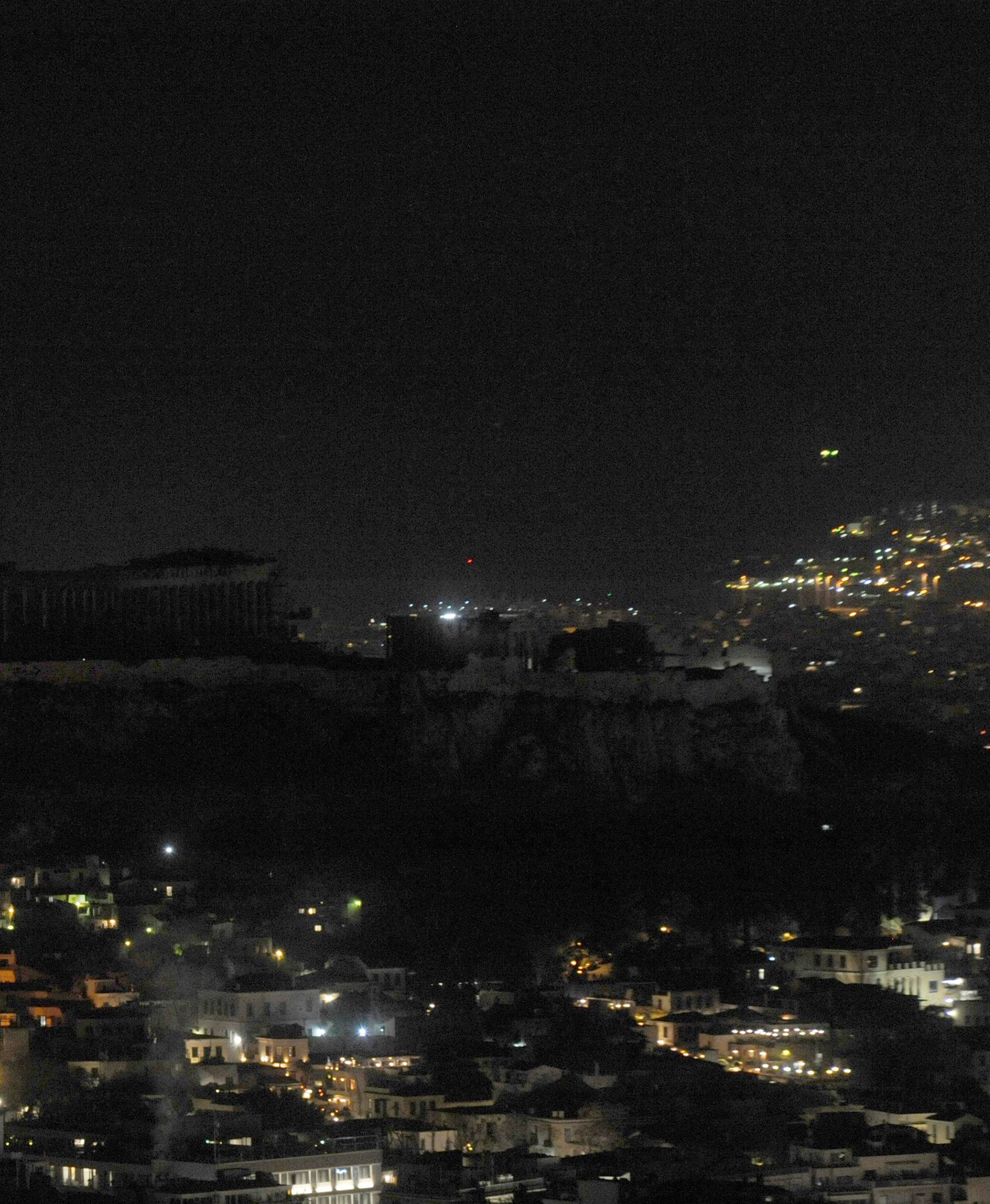 The hill of the Acropolis is pictured during Earth Hour in Athens, Greece