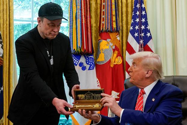 U.S. President Donald Trump and Elon Musk attend a press conference at the White House