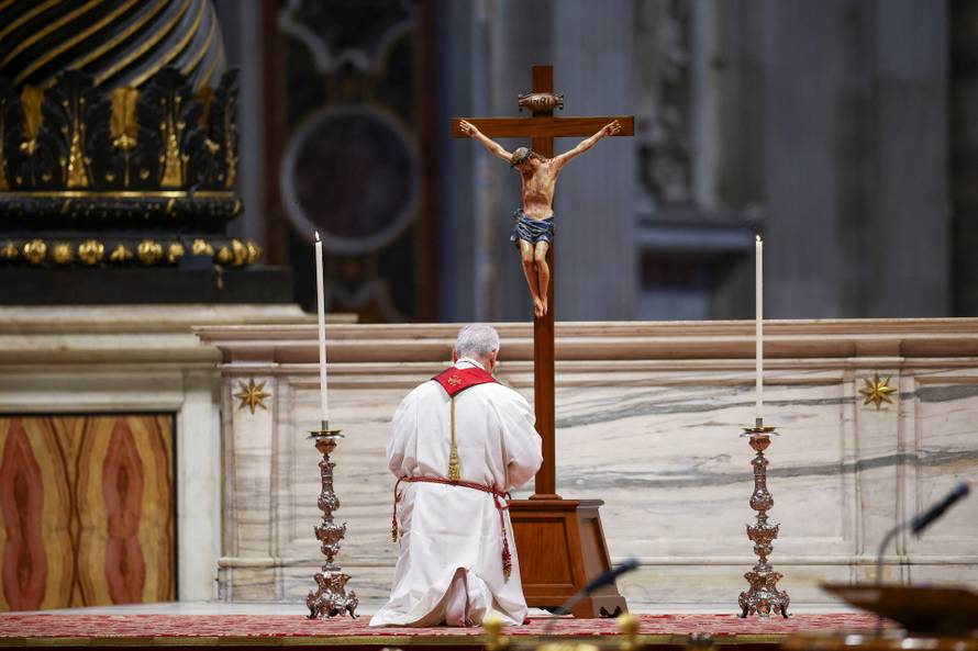 Good Friday Passion of the Lord service in St Peter's Basilica at the Vatican