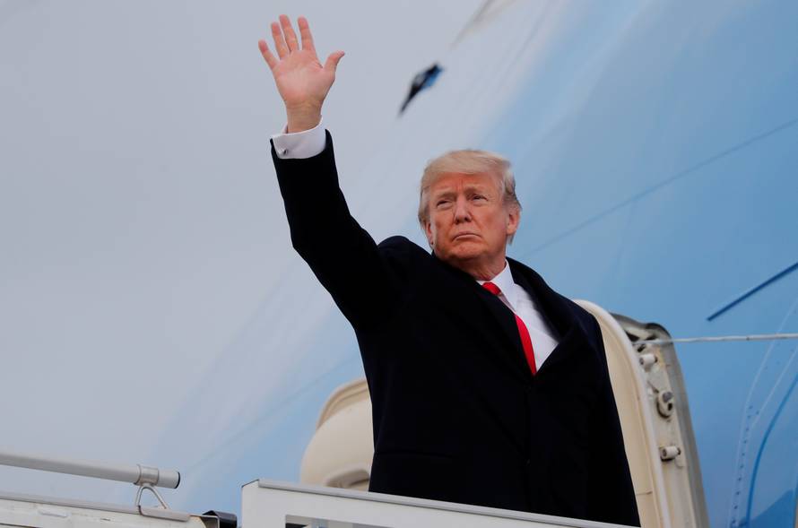U.S. President Trump departs after the World Economic Forum annual meeting in Davos