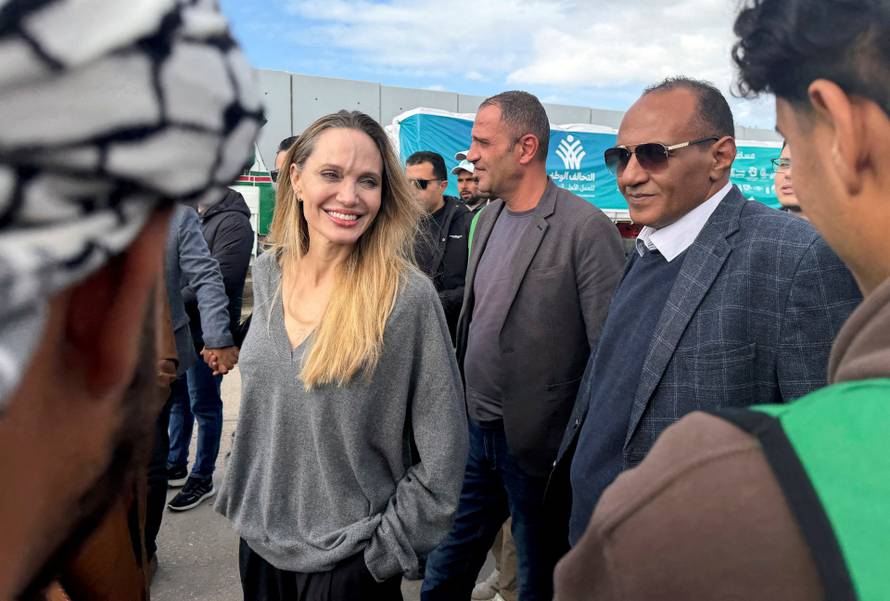 Actor Angelina Jolie visits near the Rafah border crossing between Egypt and the Gaza Strip, in Rafah, Egypt