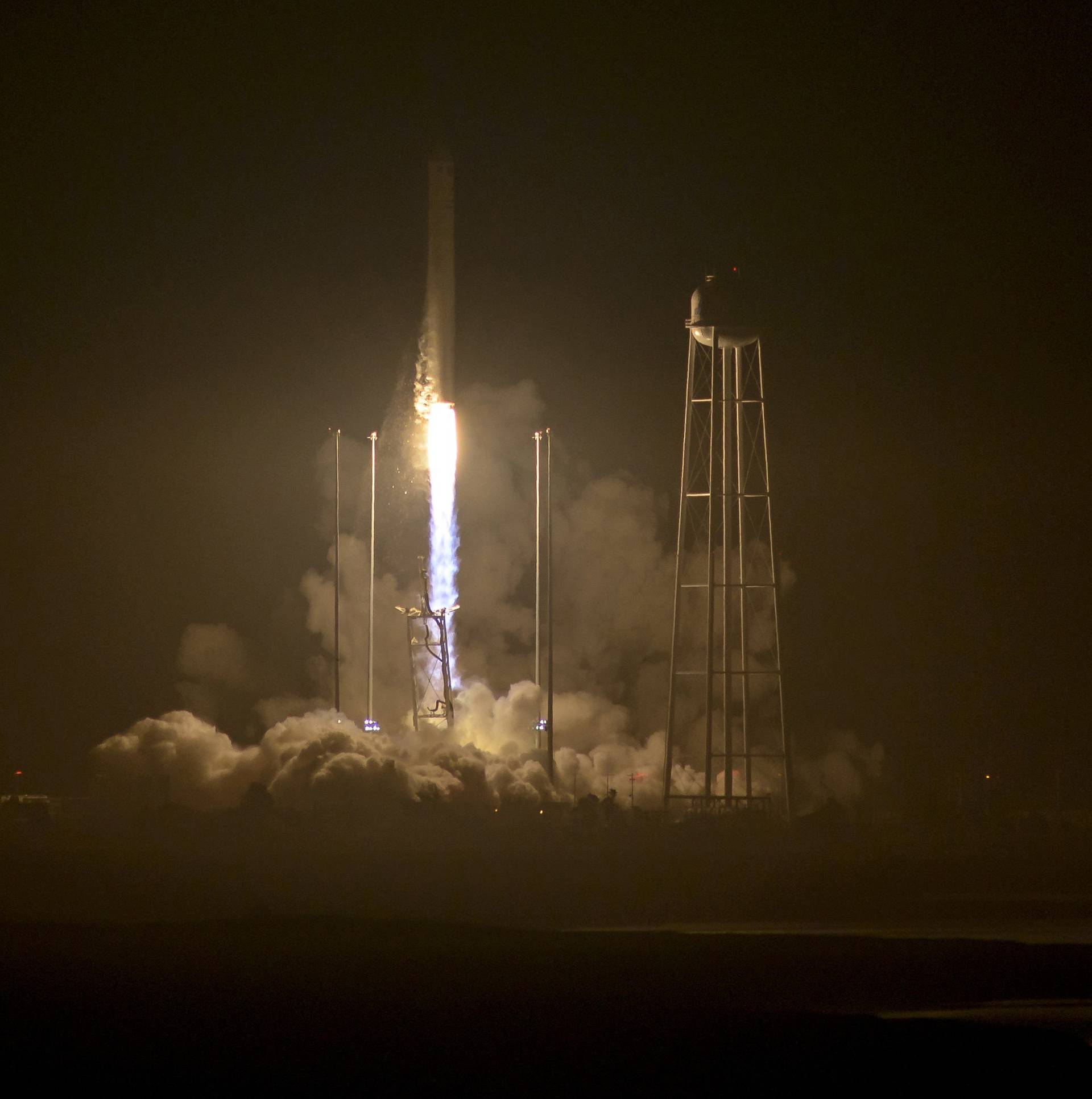 The Orbital ATK Antares rocket, with the Cygnus spacecraft onboard, launches from Pad-0A, at NASA's Wallops Flight Facility in Virginia,