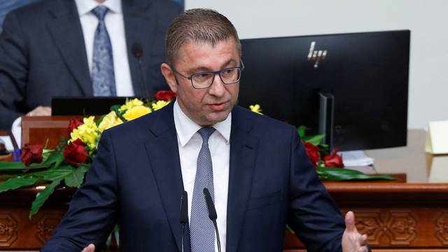 Mickoski leader of the ruling VMRO party speaks as North Macedonia's lawmakers approved the new government, headed by him, in Skopje
