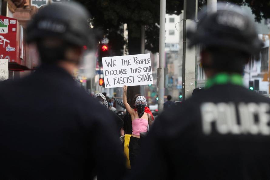 Protest against federal immigration sweeps, in Los Angeles