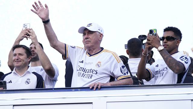 Real Madrid celebrate winning the Champions League