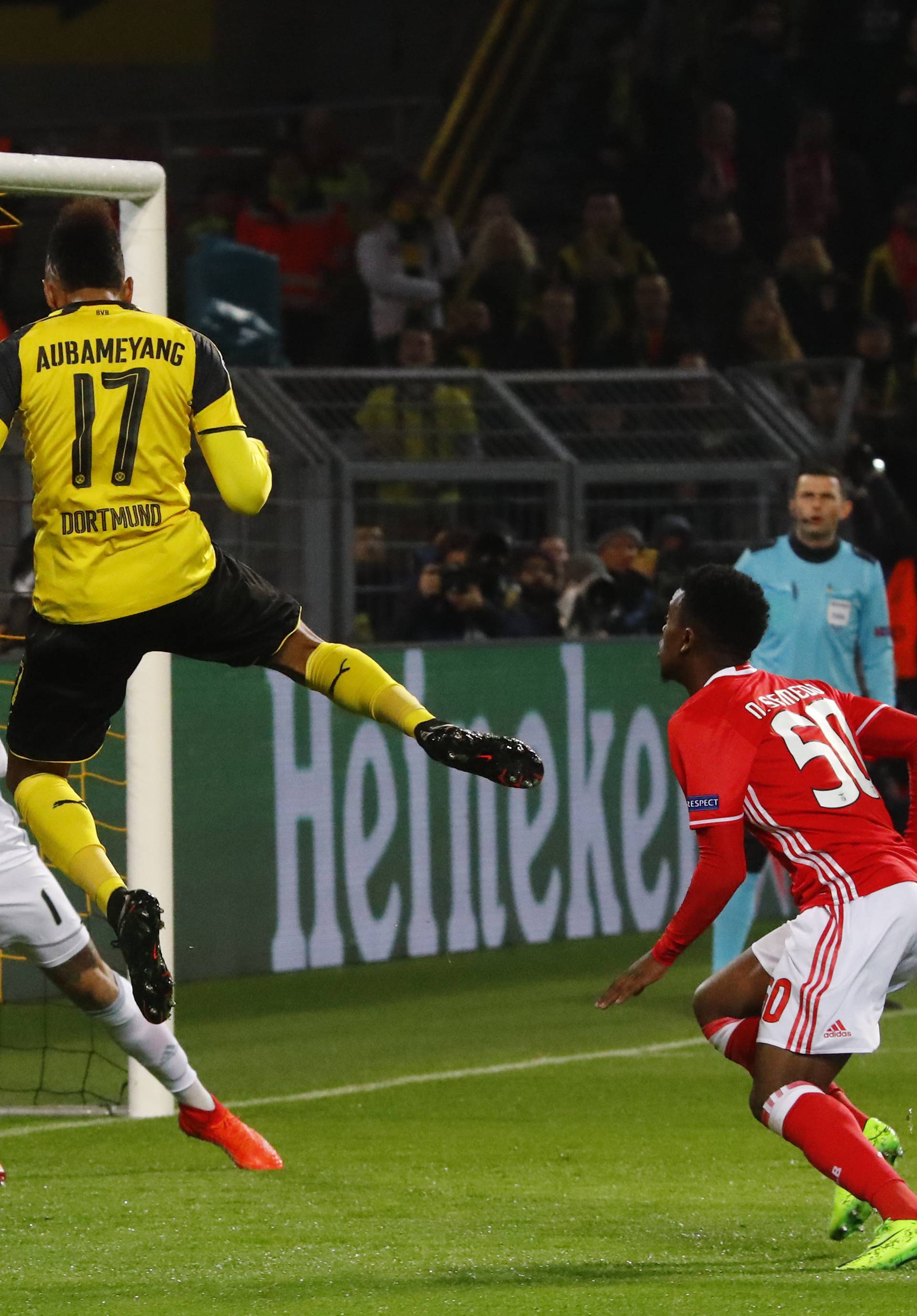 Borrusia Dortmund's Pierre-Emerick Aubameyang scores their first goal