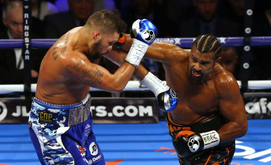 David Haye in action with Tony Bellew