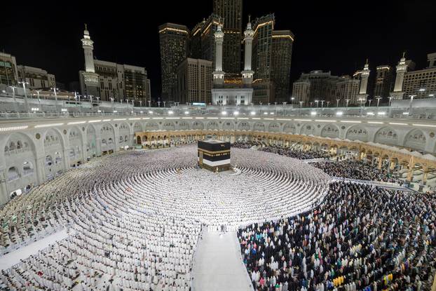 Muslims perform morning prayers in the Grand Mosque during the annual Hajj pilgrimage in the holy city of Mecca