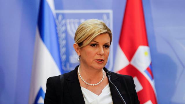 Croatia's President Kolinda Grabar-Kitarovic speaks as she holds a joint news conference with Israeli Prime Minister Benjamin Netanyahu in Jerusalem