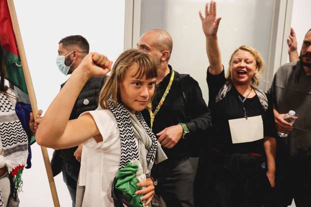 Participants of the Global Sumud Flotilla arrive in Athens after Israel detention