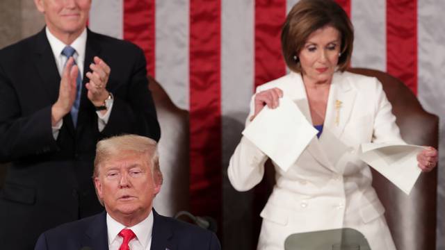 Speaker of the House Nancy Pelosi (D-CA) rips up the speech of U.S. President Donald Trump in Washington