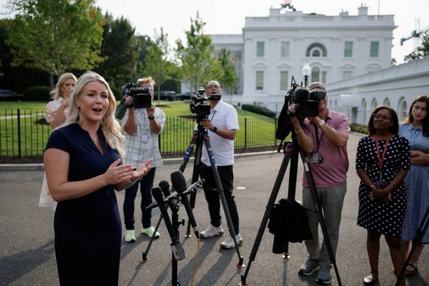 White House Press Secretary Leavitt speaks with reporters at the White House in Washington, D.C.