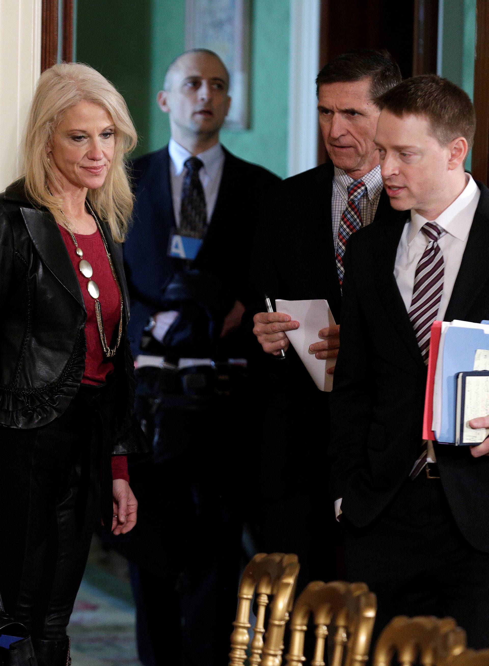 White House counselor Kellyanne Conway arrives for the joint news conference of  Japanese Prime Minister Shinzo Abe and U.S. President Donald Trump at the White House in Washington