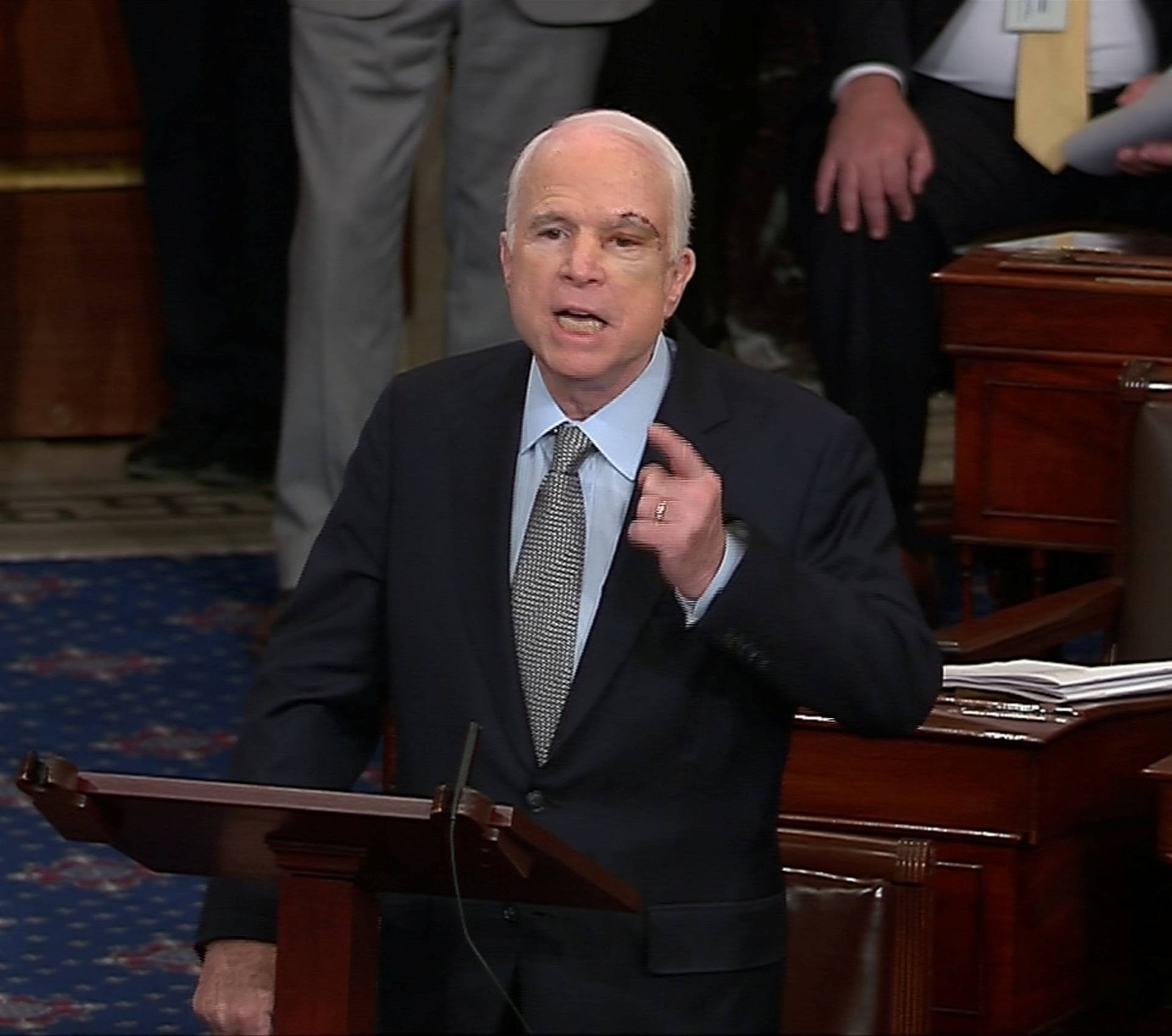 Still image from video shows U.S. Senator McCain speaking on the floor of the U.S. Senate after a vote on healthcare reform in Washington