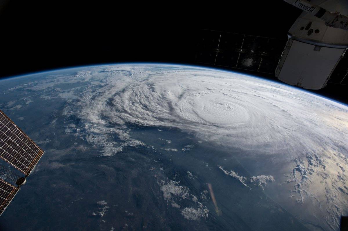 Hurricane Harvey is pictured off the coast of Texas, U.S. from aboard the International Space Station in this NASA handout photo