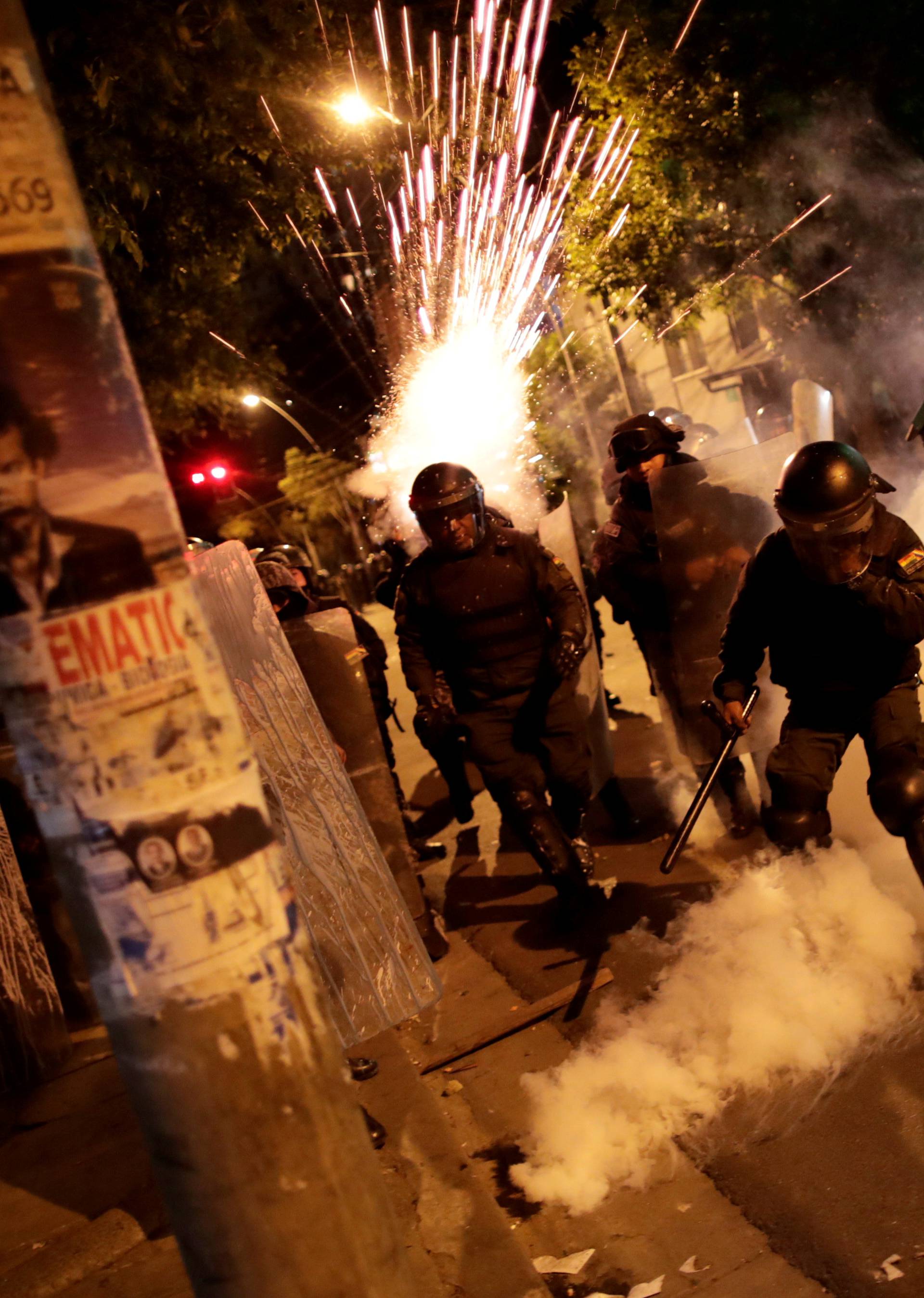 Demonstrators take part in a protest in La Paz