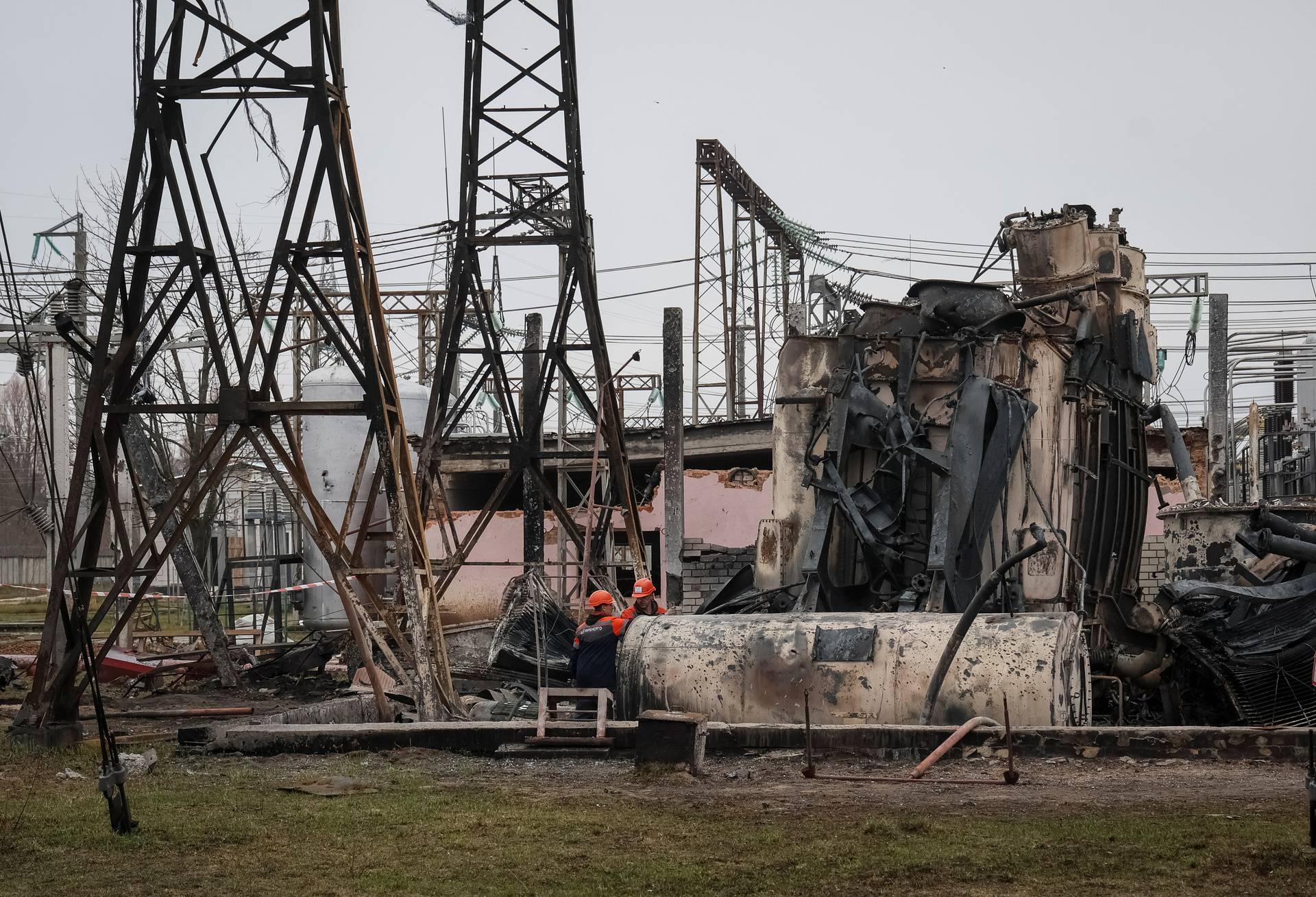 View shows a high-voltage substation of Ukrenergo damaged by a Russian military strike in central Ukraine