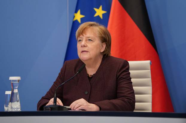 German Chancellor Angela Merkel addresses virtual Davos World Economic Forum