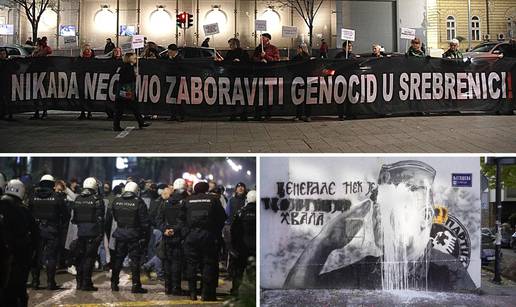 Stigli su s porukama 'Nećemo zaboraviti genocid', na njih krenuli navijači Partizana