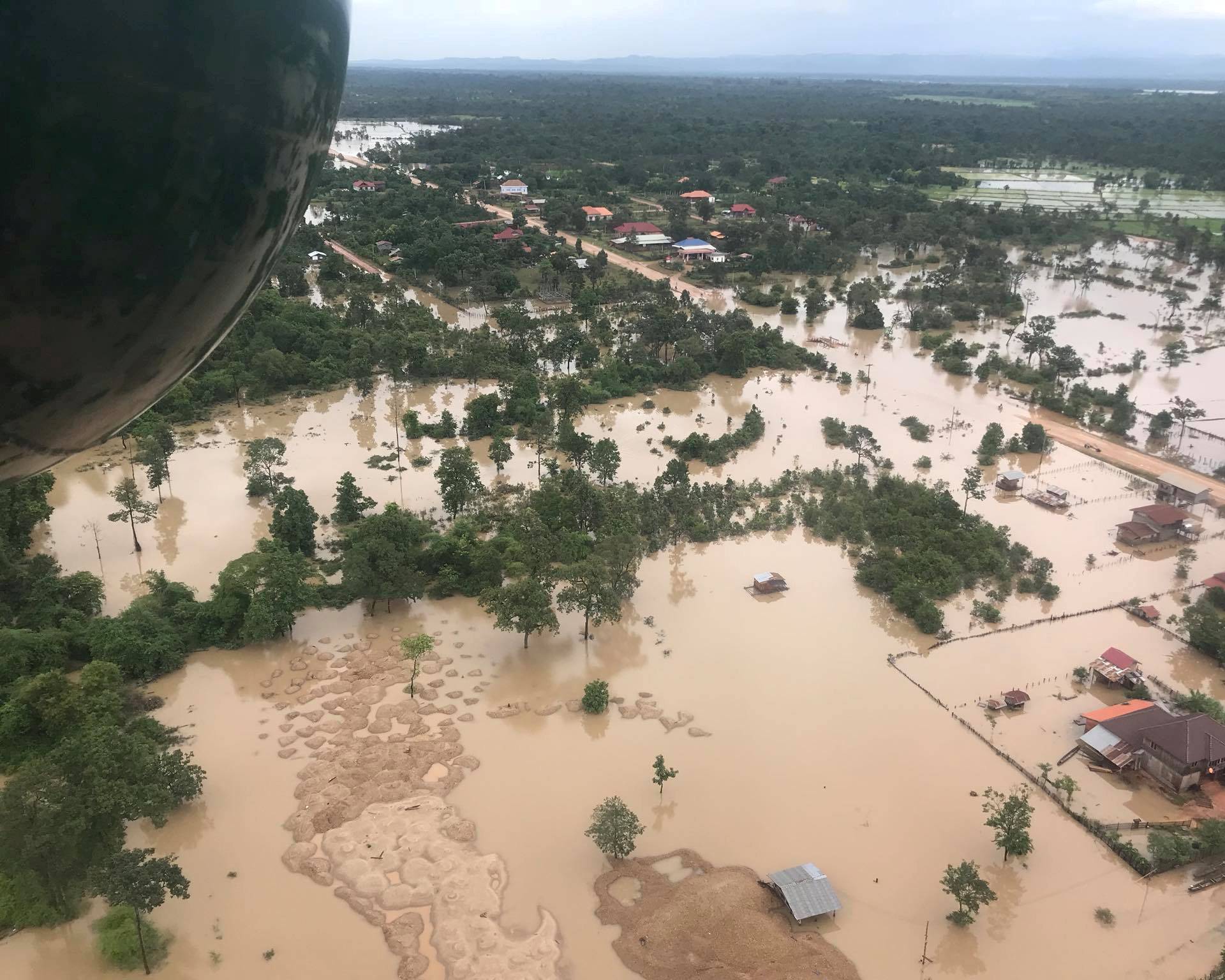 Aerial view shows the flooded area after a dam collapsed in Attapeu province